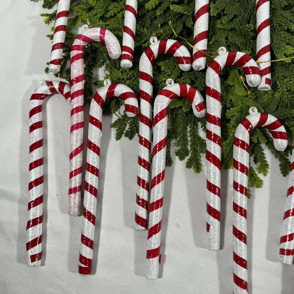 Vintage Lot/30 Candy Cane Cello Blow Mold Blown Plastic Ornaments 6.5” Glitter